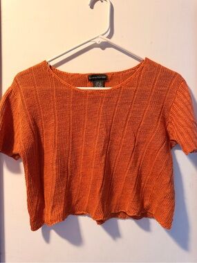 Banana Republic 100% Linen Burnt Orange Short Sleeve Crop Sweater Size Medium